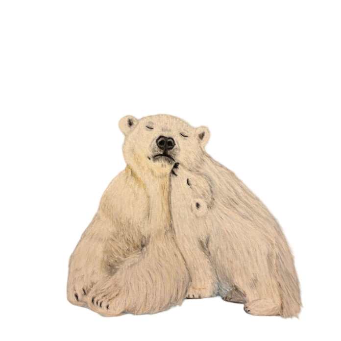 Рисунок пастелью. Уставшая белая медведица с медвежонком.